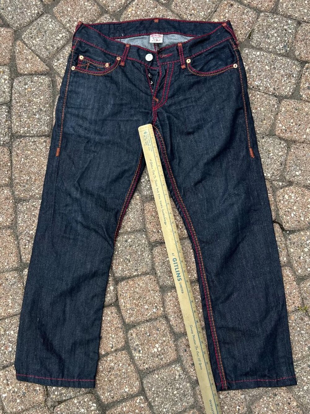 True Religion Dark Wash Button Fly Y2K Thick Stitch Men's Jeans Sz 32